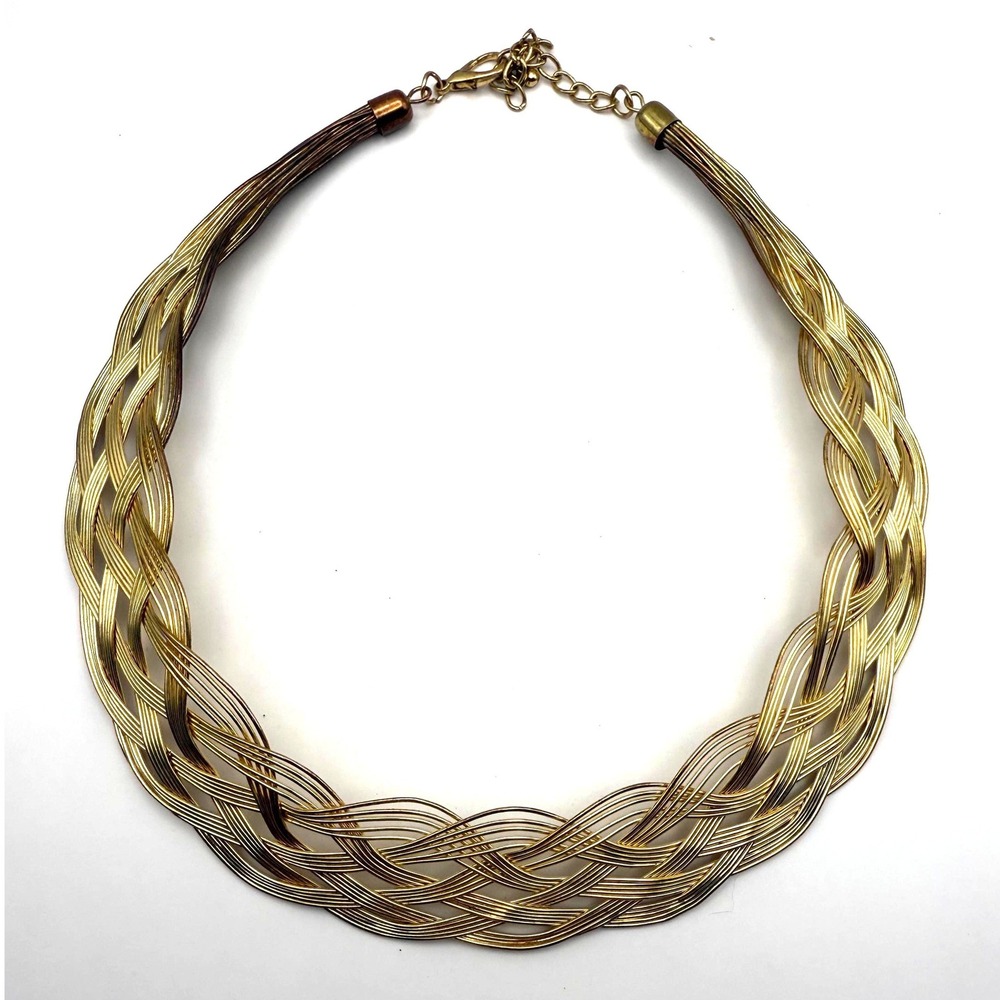Vintage Gold Tone Braided Choker Necklace –‎ Classic Statement Costume Jewelry